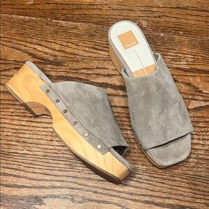 Dolce Vita Gray Suede Mules with Wooden Heel